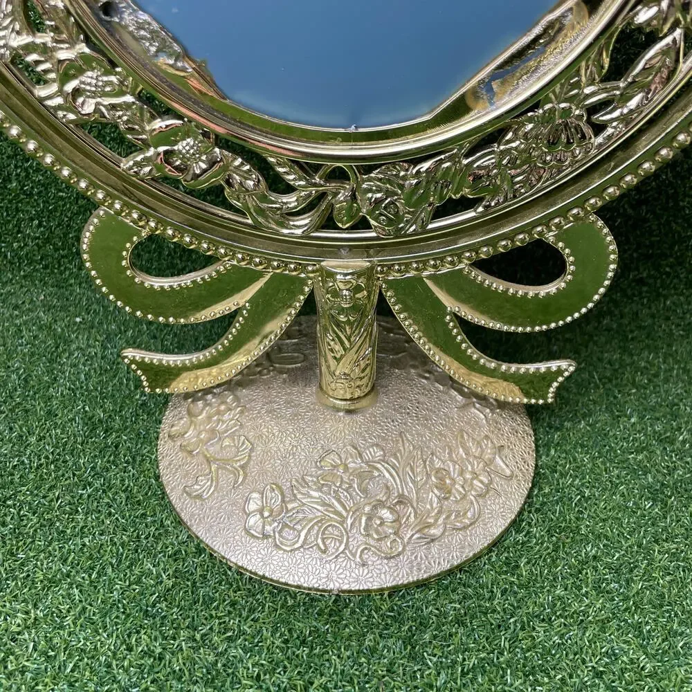 Vintage Gold Toned Double Sided Desktop Makeup Mirror Decorative